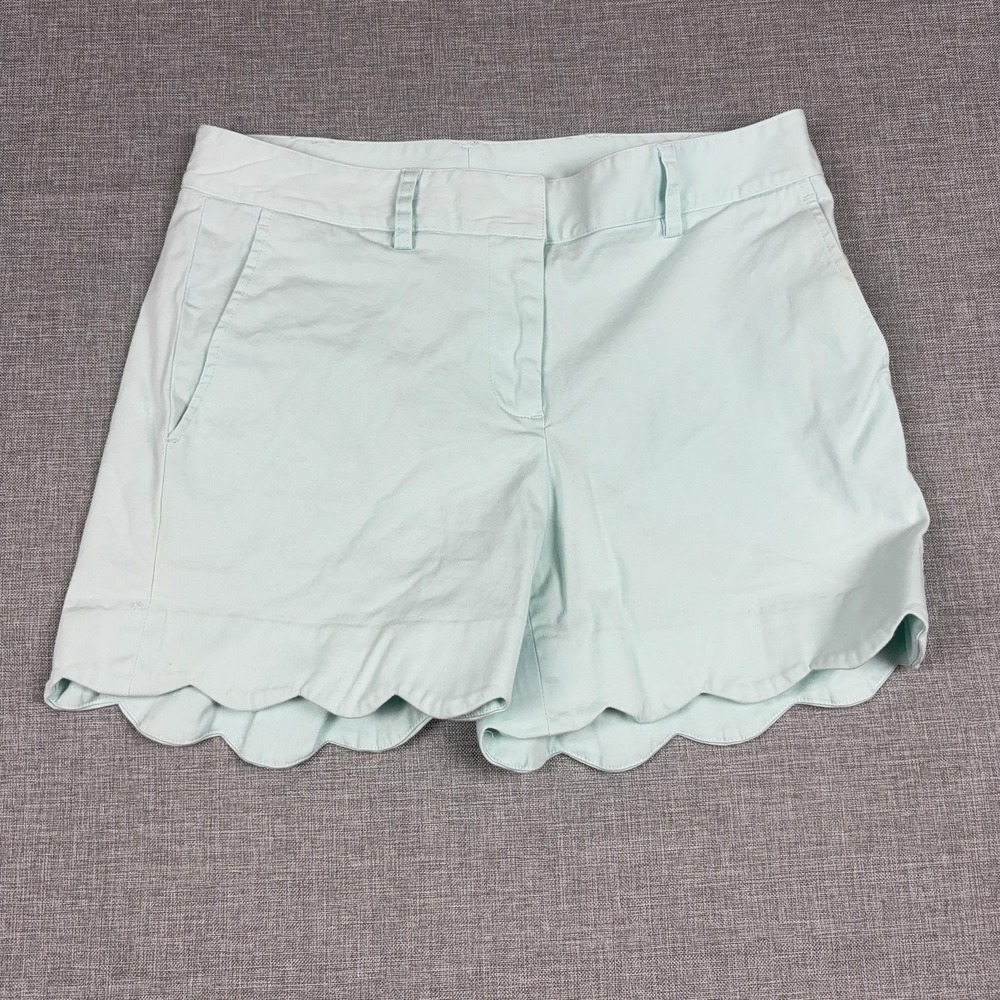 J. McLaughlin Shorts Womens 2 Green Chino Twill Scalloped Hem Stretch Summer